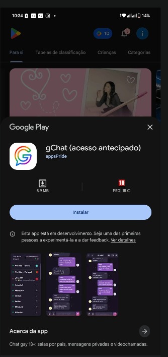 Página de inscrição para testers Android do gChat na Google Play