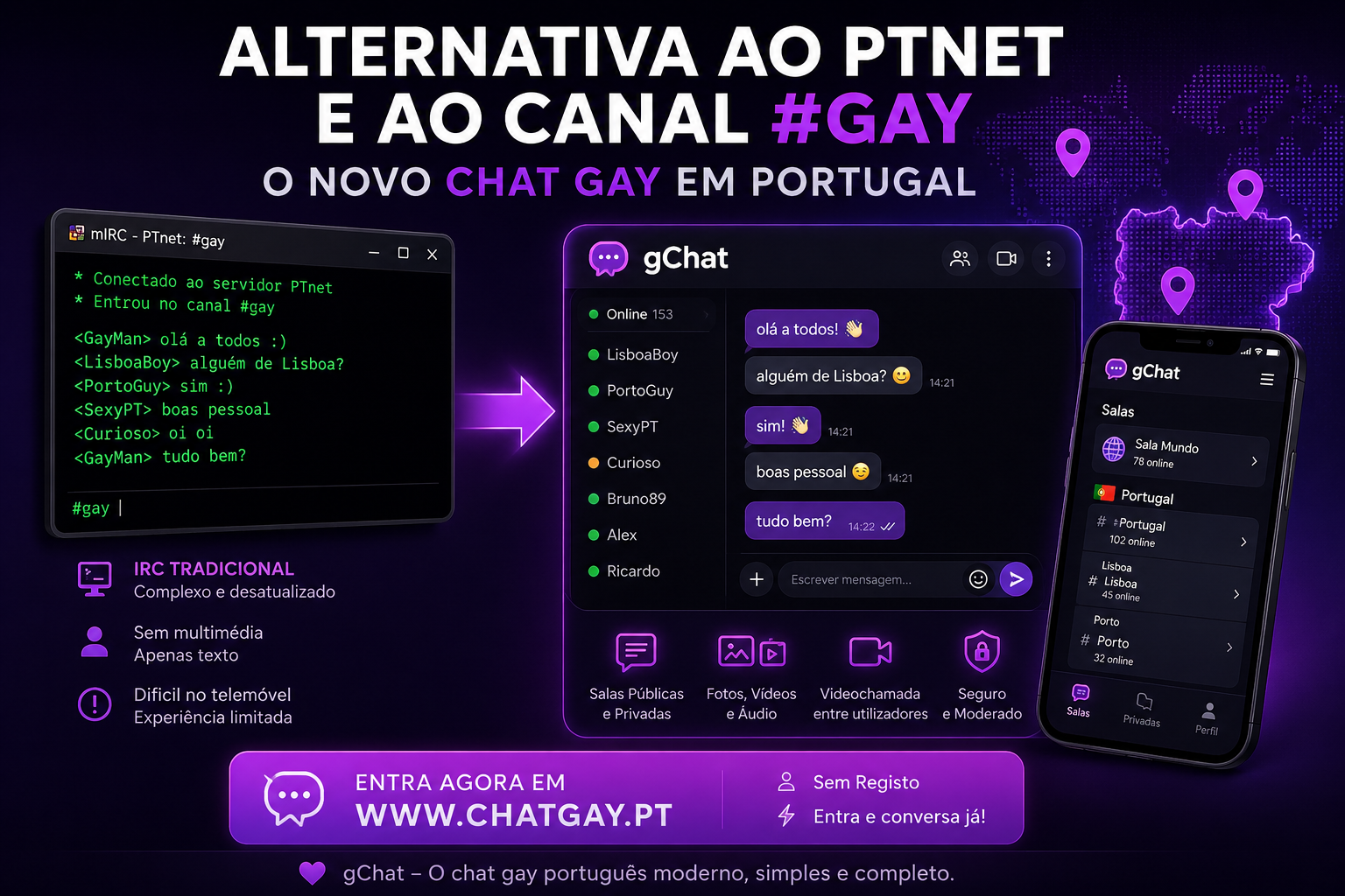 Chat gay Portugal alternativa ao PTnet e canal #gay
