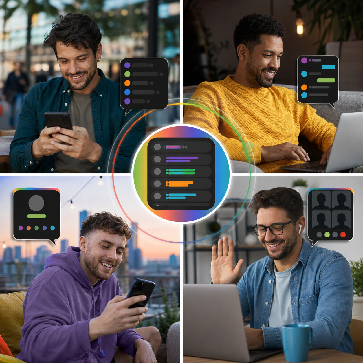Homens adultos a conversar gratuitamente através de diferentes plataformas online