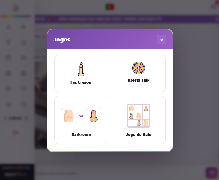 Adult men using playful social games inside an online gay chat platform